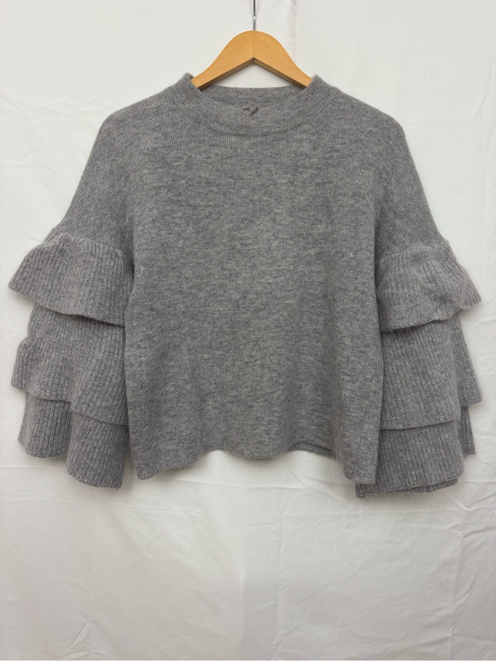 Endless Rose Gray Tiered Ruffle Sleeve Crew Sweater